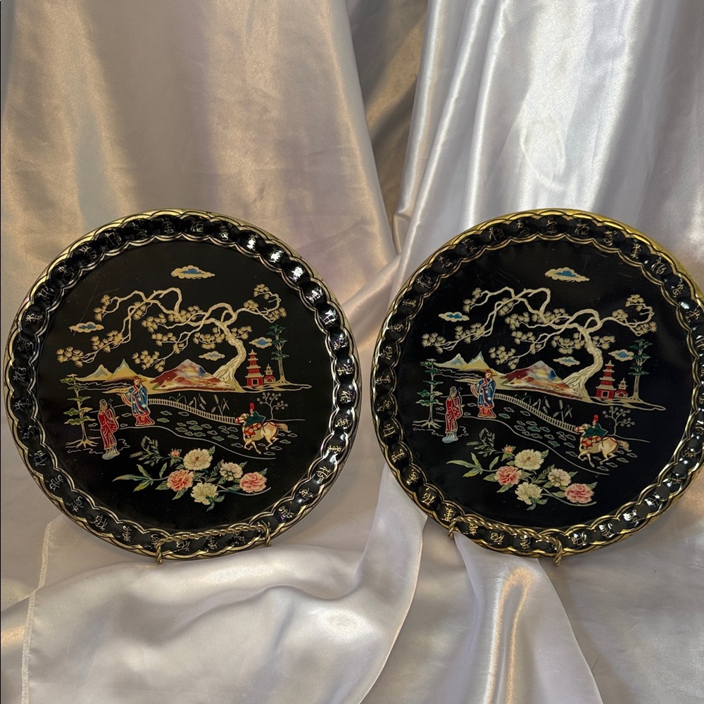 Vintage Baret Ware Cathay Toleware Cocktail Tray 9" England, set of 2